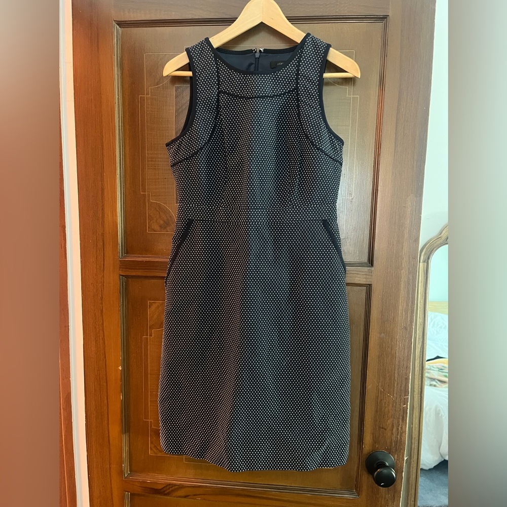 Navy and White Polka Dot J.Crew sheath dress